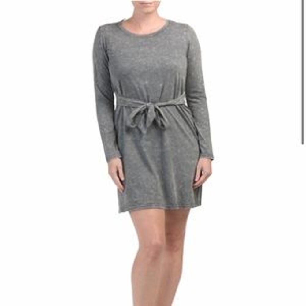 Cable & Gauge Burnout Grey Long Sleeve Tie Dress Size Medium